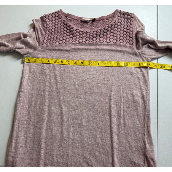 Akemi + Kim Anthropologie Top Womens Small Pink Linen Lace Comfort Long Sleeve - Picture 6 of 9